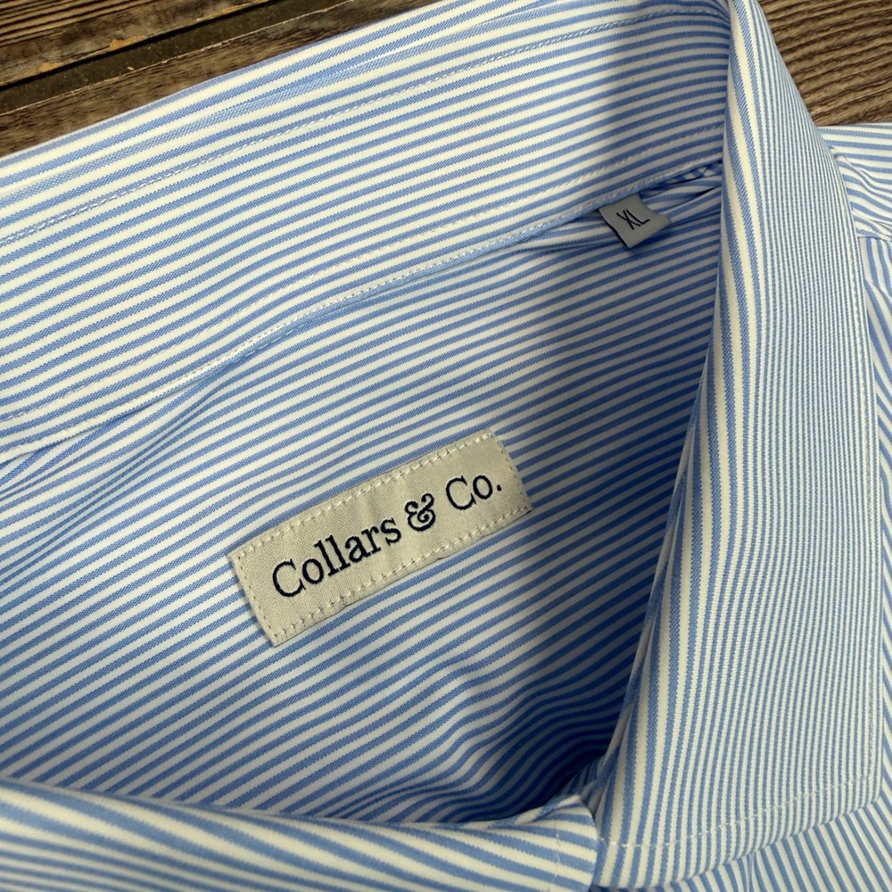 Collars & Co Mens Size XL Apex Performance Dress Shirt Blue Stripe Stretch New - Picture 3 of 8
